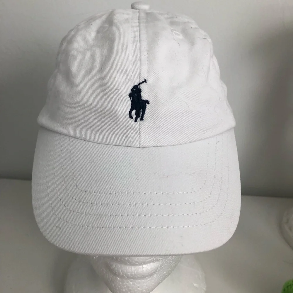 Kids Ralph Lauren Polo White Ball Cap with Navy Embroidered Logo